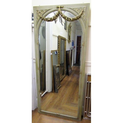 2333 - Large 19th Century French painted and parcel gilt rectangular wall mirror with arched bevelled glass... 