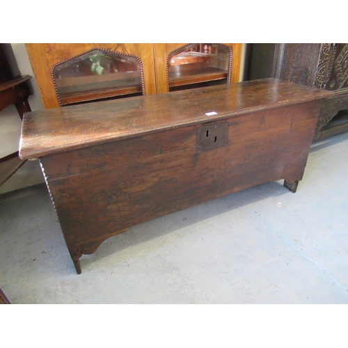 2338 - 17th Century oak plank coffer with hinged cover, 48.5ins x 15.5ins x 21ins high