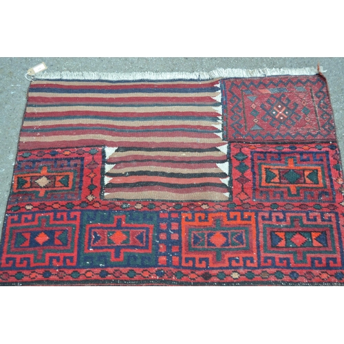24 - Turkish part piled and Kelim rug of two joined sections with an all-over hooked medallion and stripe... 