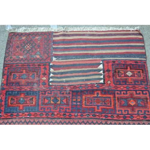 24 - Turkish part piled and Kelim rug of two joined sections with an all-over hooked medallion and stripe... 