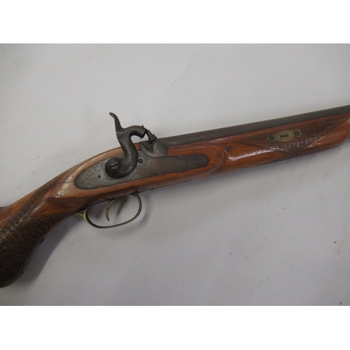 251 - Percussion cap rifle with walnut stock, ramrod and brass mounts (at fault)