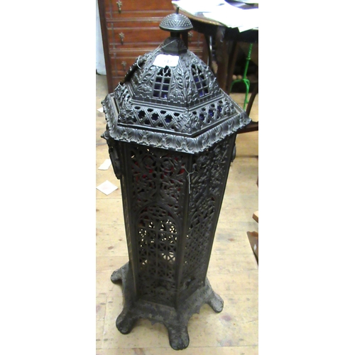 253 - Late 19th / early 20th Century cast iron cathedral heater with side carrying handles, (cover at faul... 