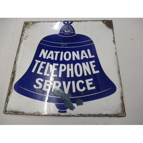 277 - Double sided enamel National Telephone Service sign, 19ins square (at fault )