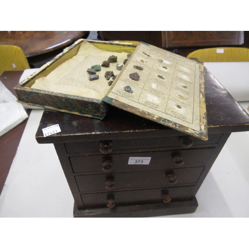 373 - Stained pine collectors cabinet containing a collection of various crystals and minerals, including ... 