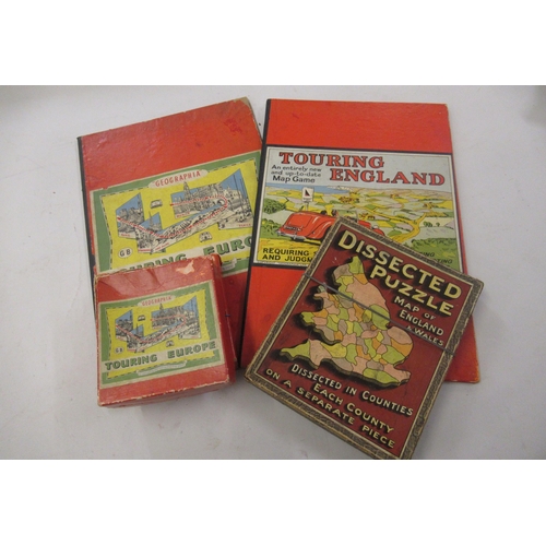 418 - Two boxed Geographia Touring Europe games, a boxed puzzle ' Map of England ', all with boards