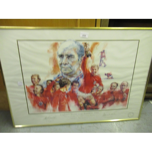 419 - Framed coloured Limited Edition print, England World Cup winners 1966, No. 1961 of 1966, 20ins x 29i... 