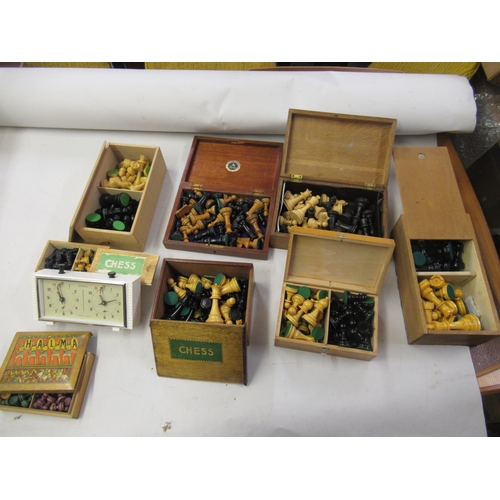 447 - Staunton pattern chess set, the box with sliding cover, marked Chess, together with a quantity of ot... 