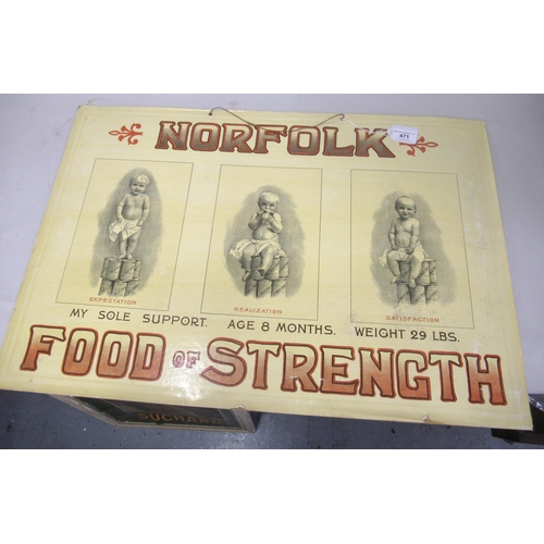 471 - Edwardian advertising sign, Norfolk Food of Strength, 18ins x 26.5ins