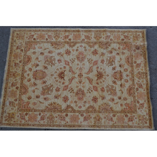50 - Afghan Ziegler carpet with an all-over stylised floral design on a beige ground with borders, 8ft 1i... 