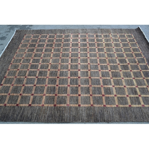 56 - Modern Gabbeh rug with an all-over lattice design in shades of beige, mushroom and red, 8ft 3ins x 6... 