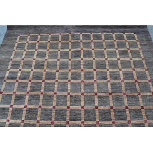 56 - Modern Gabbeh rug with an all-over lattice design in shades of beige, mushroom and red, 8ft 3ins x 6... 