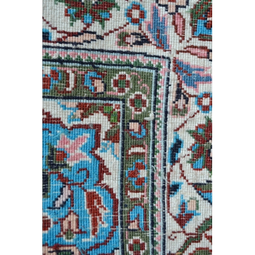 71 - Small modern Persian silk rug with a lobed medallion and all-over stylised floral design on a rust g... 