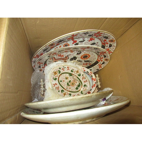 718 - Large quantity of 19th Century ironstone dinnerware, including various oval meat platters, etc. (not... 