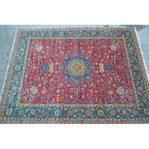 74 - Fine quality modern Tabriz carpet with a lobed medallion and all-over palmette animal and bird desig... 