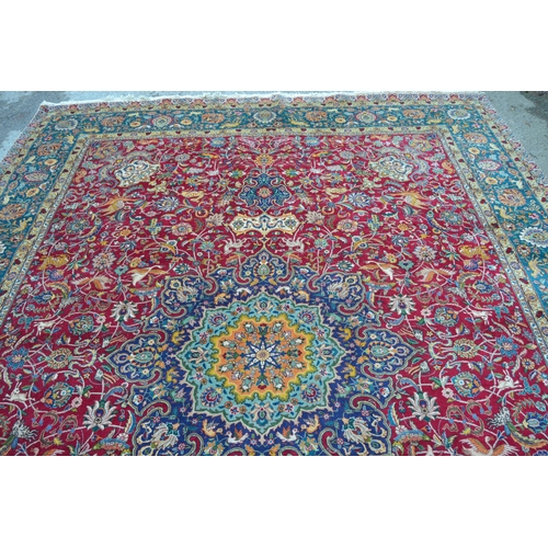 74 - Fine quality modern Tabriz carpet with a lobed medallion and all-over palmette animal and bird desig... 