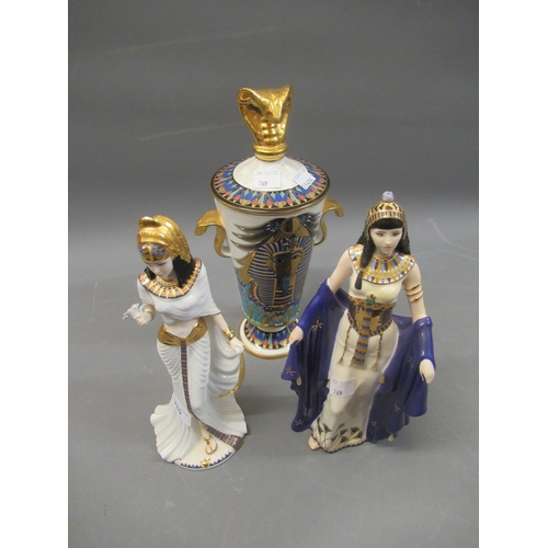 769 - Coalport figurine 'Cleopatra', another 'Queen Hatshepsut' and a porcelain model of The Golden Vase o... 