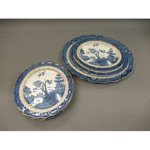 775 - Small quantity of Booths Real Old Willow pattern plates including a graduated set of meat plates