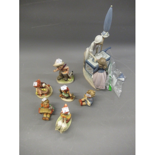 778 - Group of five various Goebel Hummel figurines and another large similar, together with a Lladro grou... 