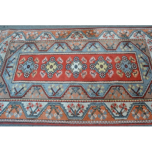 81 - Modern Turkish rug with a central panel design and double border