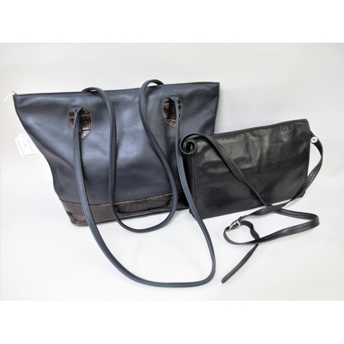 86 - Enny, London, black leather shoulder bag with adjustable strap, together with a Hide & Seek navy tot... 