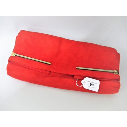 90 - Lanvin red goatskin folding clutch bag with gold tone hardware, original labels attached, 32cms wide... 