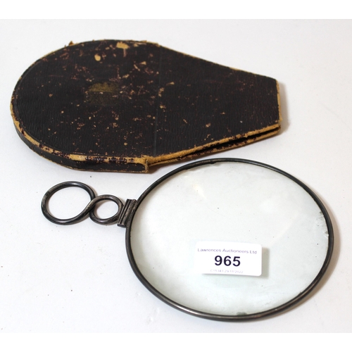 965 - Large London silver framed magnifying glass in original leather case for C.W Dixey opticians to the ... 