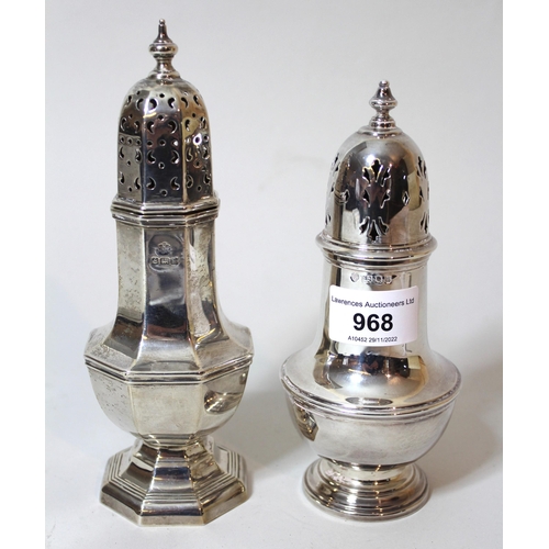 968 - London silver baluster form sugar caster and a Birmingham silver faceted form sugar caster