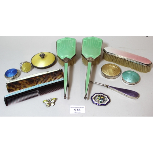 978 - Collection of twelve various silver and translucent enamel decorated dressing table items etc.