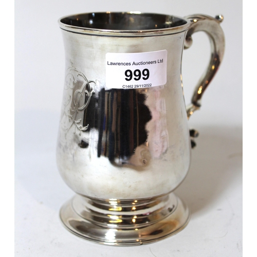 999 - George III silver baluster form mug with scroll shaped handle, London 1785, maker F.W. (Fuler White)... 