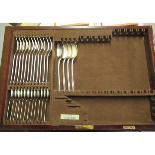 945 - Mappin & Webb silver plated part canteen of Old English pattern cutlery, in a four drawer cabinet wi... 