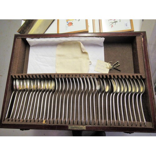 945 - Mappin & Webb silver plated part canteen of Old English pattern cutlery, in a four drawer cabinet wi... 