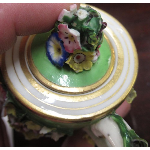 719 - Duesbury Derby miniature floral encrusted sander, together with another similar, painted with a land... 