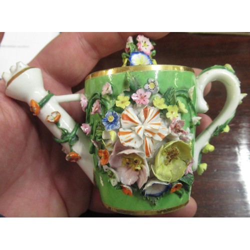 719 - Duesbury Derby miniature floral encrusted sander, together with another similar, painted with a land... 