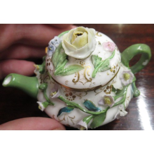 719 - Duesbury Derby miniature floral encrusted sander, together with another similar, painted with a land... 