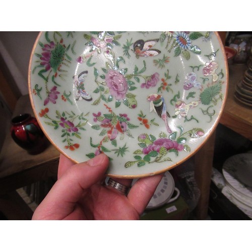 725 - 19th Century Canton eleven piece dessert service, decorated with polychrome birds and flowers on a c... 