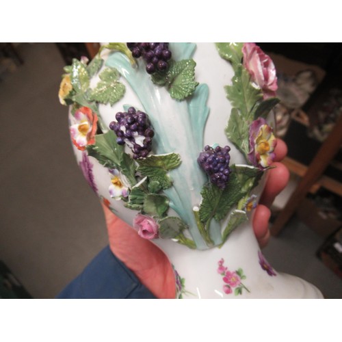 885 - Pair of 20th Century Meissen two handled vases painted with flowers, 10ins high (with damages)