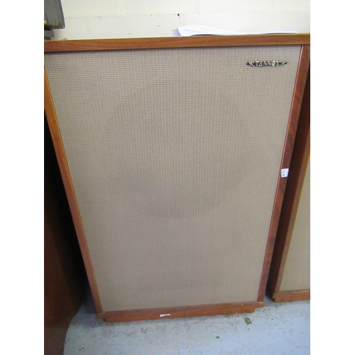 393 - Pair of vintage Tannoy hi-fi speakers in teak cases, 21.5ins x 33ins overall, label verso Tannoy, En... 