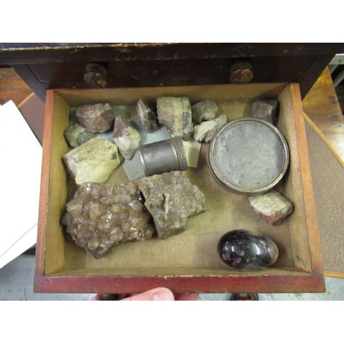 373 - Stained pine collectors cabinet containing a collection of various crystals and minerals, including ... 