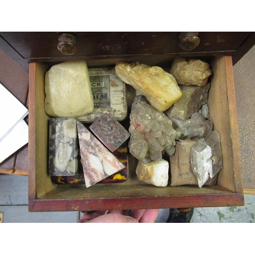 373 - Stained pine collectors cabinet containing a collection of various crystals and minerals, including ... 