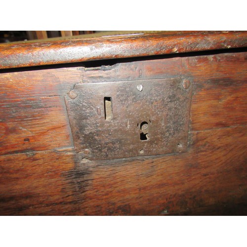 2338 - 17th Century oak plank coffer with hinged cover, 48.5ins x 15.5ins x 21ins high