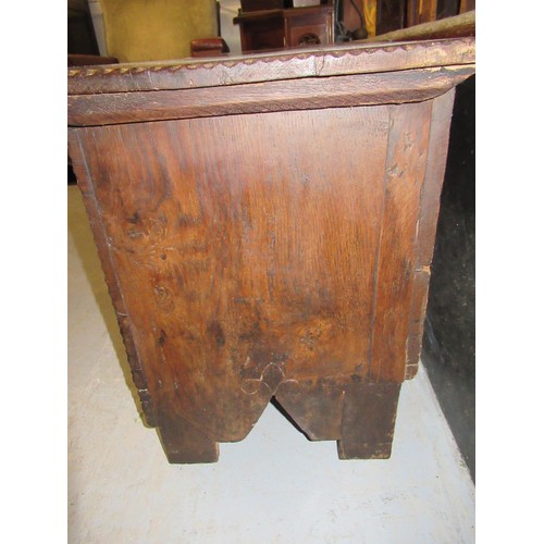 2338 - 17th Century oak plank coffer with hinged cover, 48.5ins x 15.5ins x 21ins high