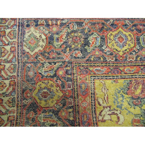 79 - Unusual Abadeh rug with a stylised floral design on a yellow ground with borders, 4ft 6ins x 3ft 8in... 