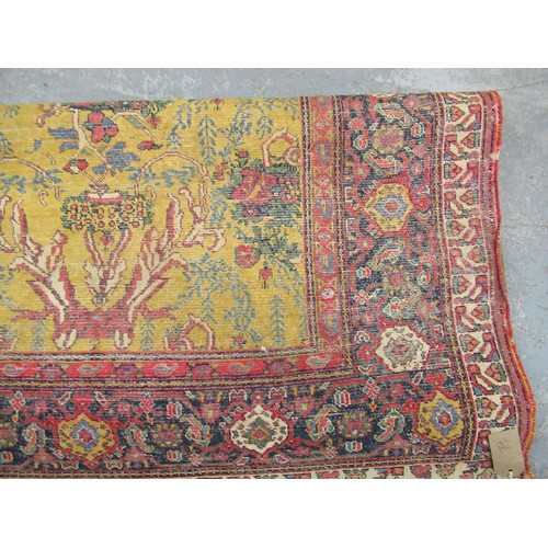 79 - Unusual Abadeh rug with a stylised floral design on a yellow ground with borders, 4ft 6ins x 3ft 8in... 