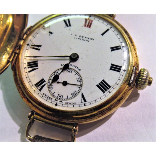 1337 - Longines, circular 18ct gold cased hunter type wristwatch