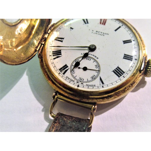 1337 - Longines, circular 18ct gold cased hunter type wristwatch