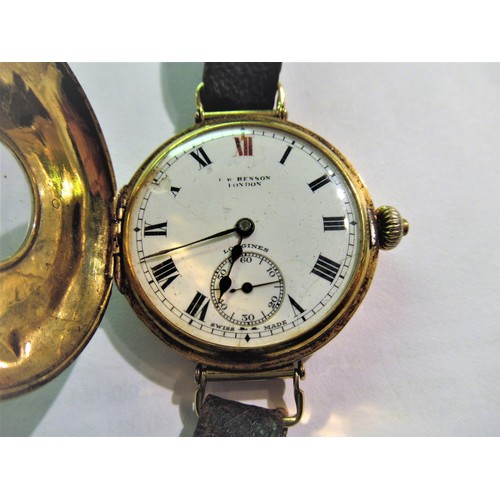 1337 - Longines, circular 18ct gold cased hunter type wristwatch