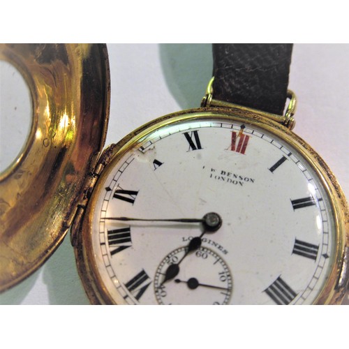 1337 - Longines, circular 18ct gold cased hunter type wristwatch