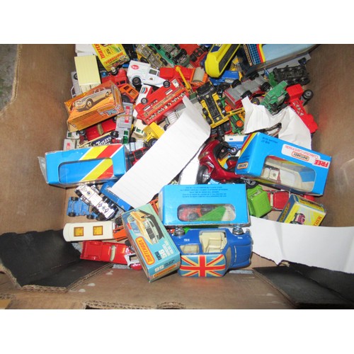 224 - Three boxes containing a large collection of various Matchbox, Corgi and other diecast model vehicle... 