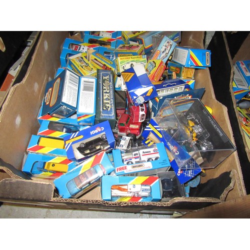 224 - Three boxes containing a large collection of various Matchbox, Corgi and other diecast model vehicle... 