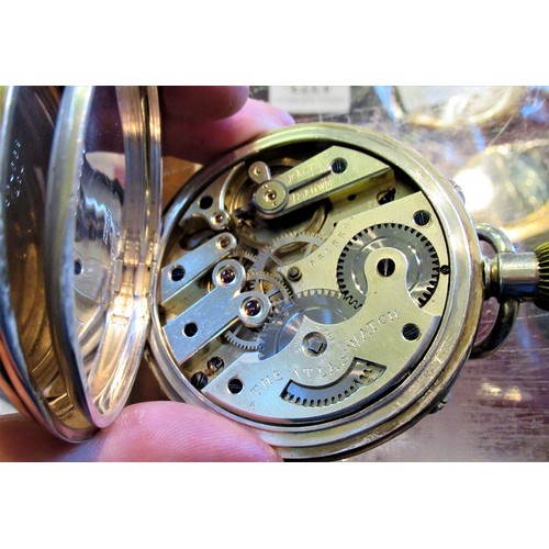 1266 - Silver cased goliath pocket watch with moonphase calendar dial in a silver mounted leather case with... 